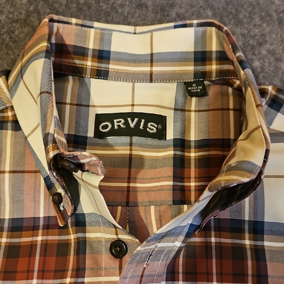Orvis Men's Maroon and Navy Plaid Button Down Shirt - Picture 2 of 9